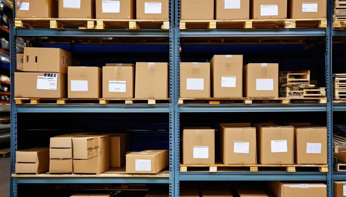 digger parts delivery parcels organised on a shelf-1