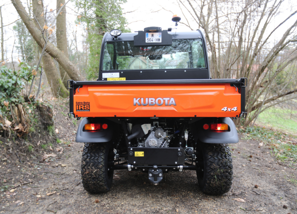 Kubota RTV X1110 orange 2 seater cabin from back straight on