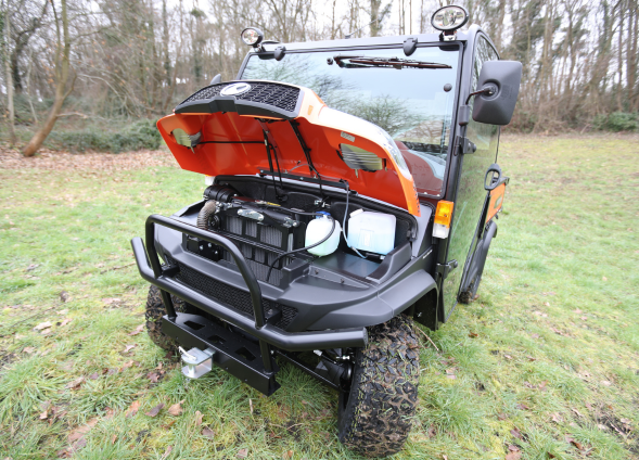 Kubota RTV X1110 orange 2 seater cabin with front bonnet open