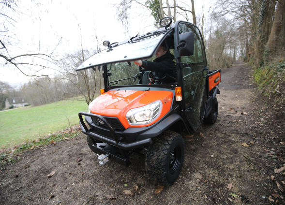 Kubota RTV X1110 orange 2 seater cabin with front window open